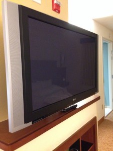 A 42-inch flat-screen TV in a Hyatt Place room in the Orlando area.