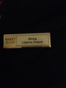 A Hyatt Key West restaurant worker's name tag sparks a conversation. Photo by Barb DeLollis.