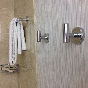 Bathroom hooks at the recently renovated Hyatt Chicago Magnificent Mile. Photos by Barb DeLollis.