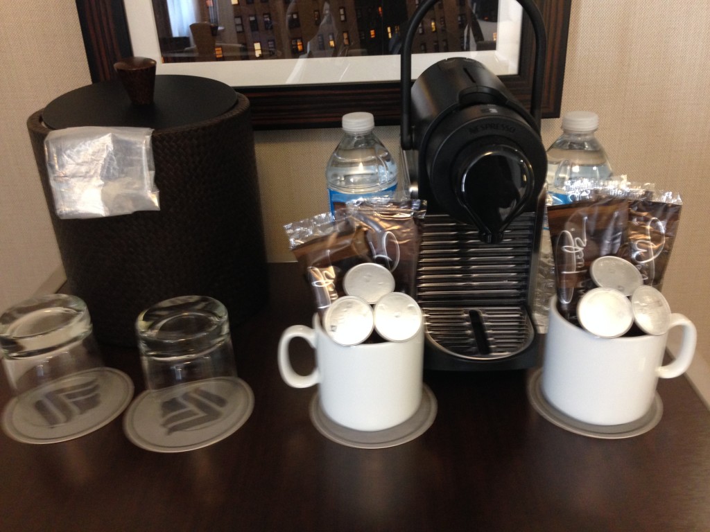 The Wyndham New Yorker hotel in Manhattan now  has Nespresso machines in its guest rooms. Photo by Barb DeLollis.