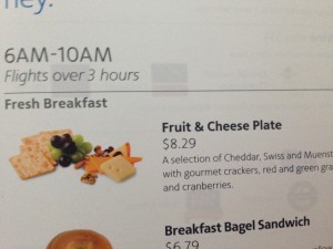 Menu from American Airlines LAX-DCA flight. Photo by Barb DeLollis.