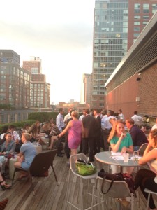 The rooftop bar the Conrad New York gets busier at sunset time.
