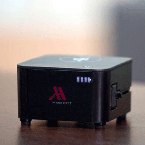 The portable smartphone charger that Marriott Hotels is testing in 29 of its 500 hotels. Photo courtesy of Marriott. 