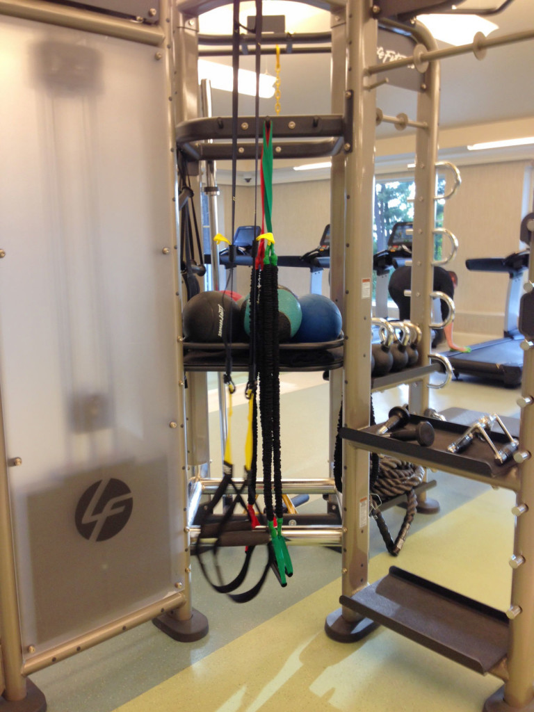 The TRX equipment is front and center when you walk into the Hershey Hotel's new gym. Photo by Barb DeLollis.
