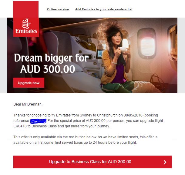 Emirates upgrade email