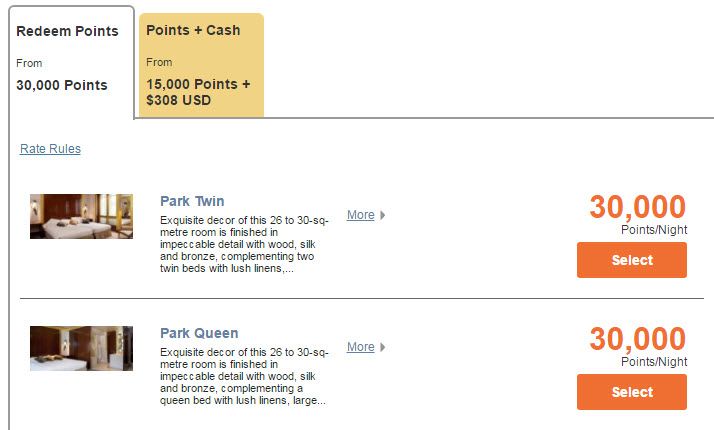 Points and Points+Cash rate for Park Hyatt Paris-Vendome