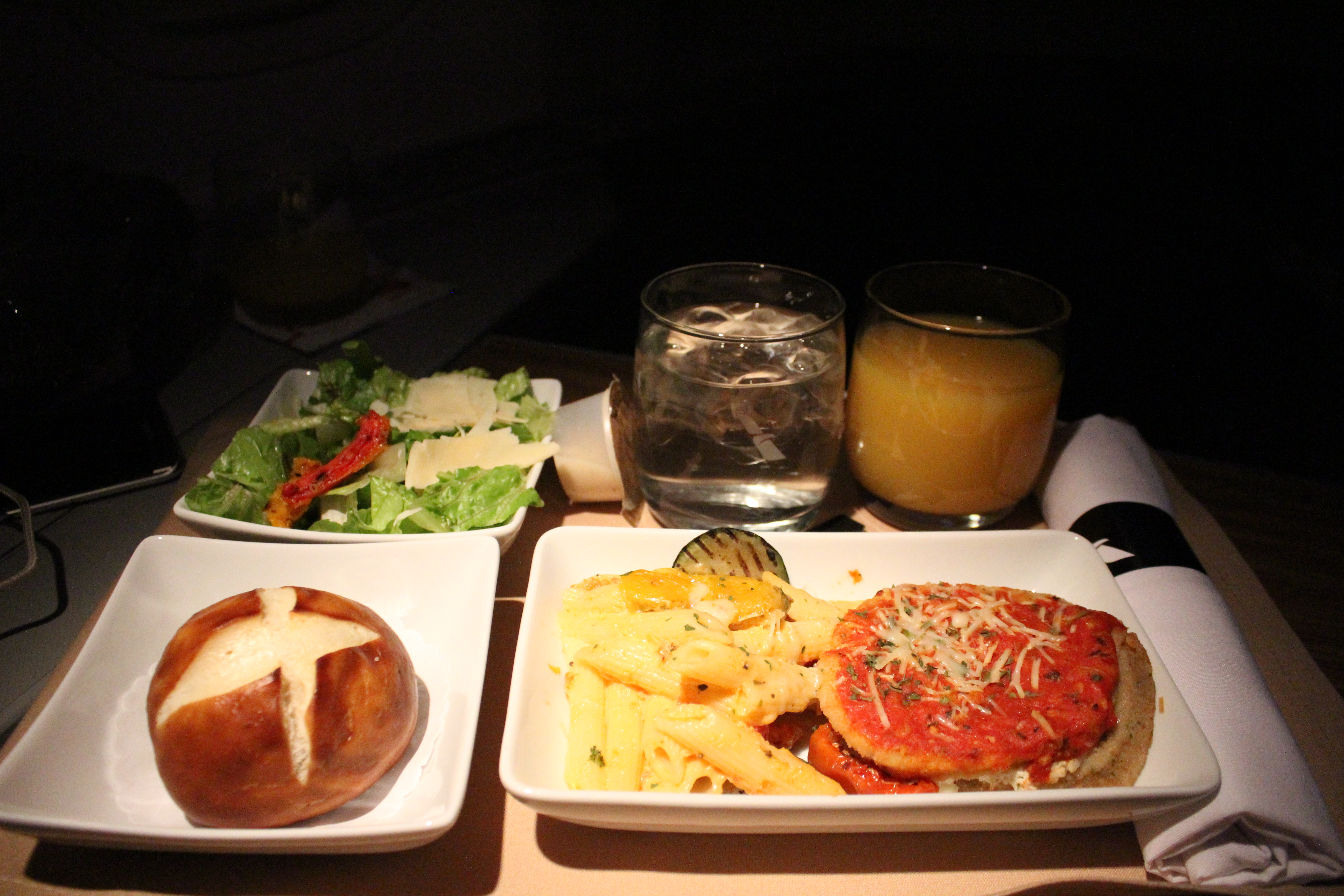 American Airlines 777 Retrofit First Class Dinner
