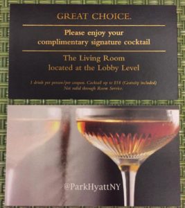 Drink Coupon - Courtesy of Park Hyatt New York for Platinum Status