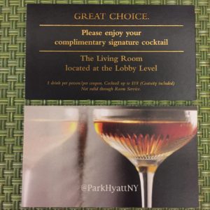 Complimentary Cocktail, Park Hyatt New York