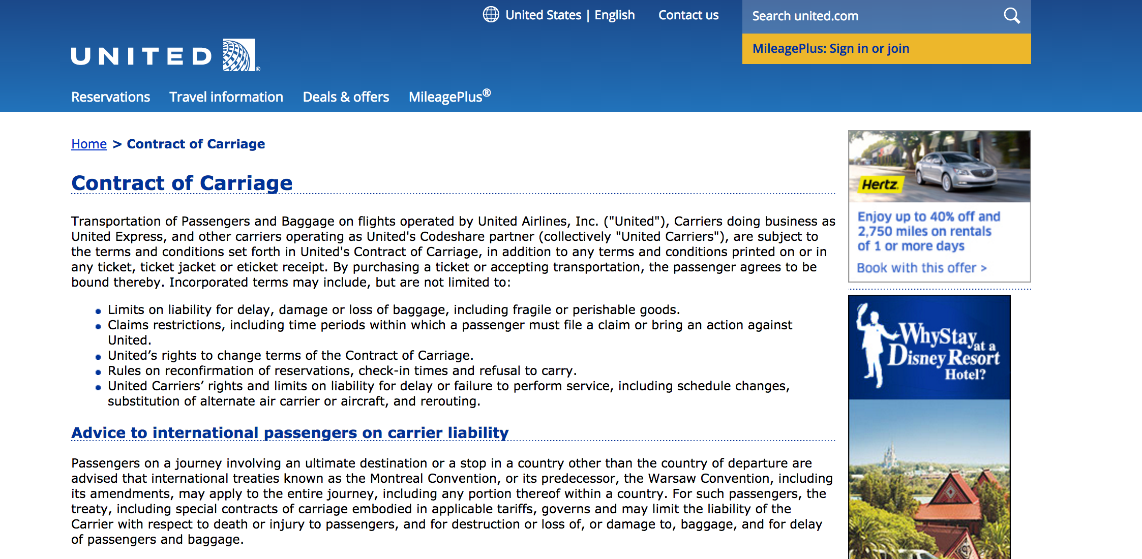 United Airlines Contract of Carriage, click image for full contract. (Image: United.com)