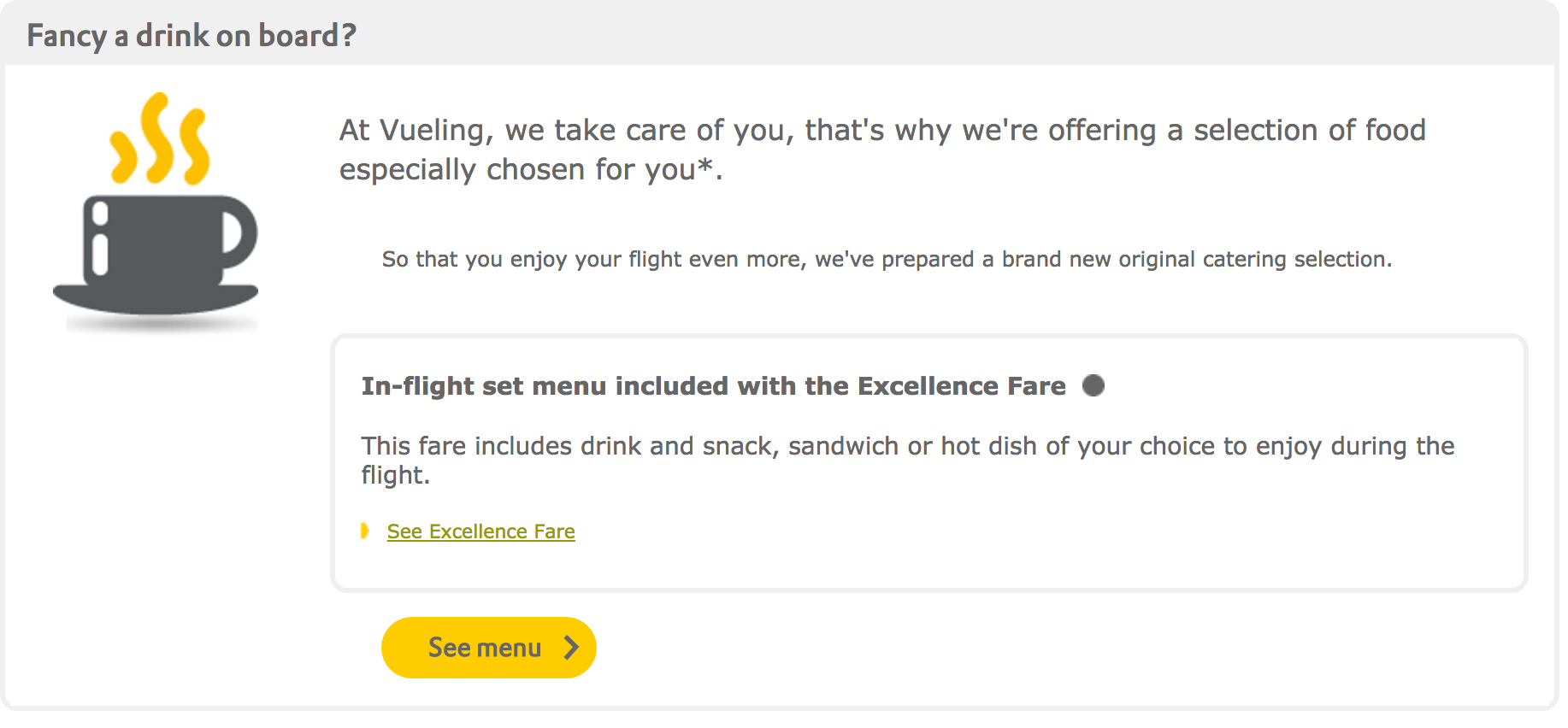 Enjoy a meal with Vueling Excellence, or not