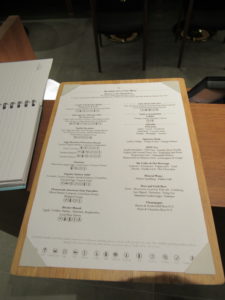 Menu Cathay First Lounge LHR